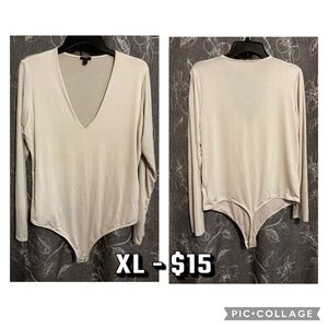 Cream V-Neck Express Bodysuit